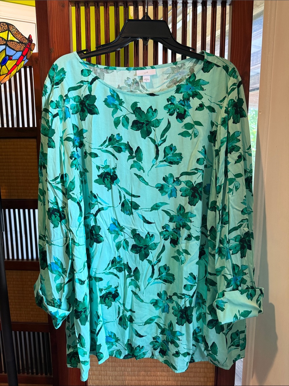 J. Jill Teal Floral Long-Sleeve Tunic